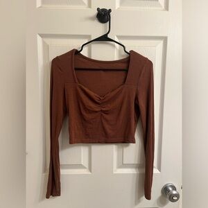 Shein brown long sleeve, sweetheart neckline, with lace
